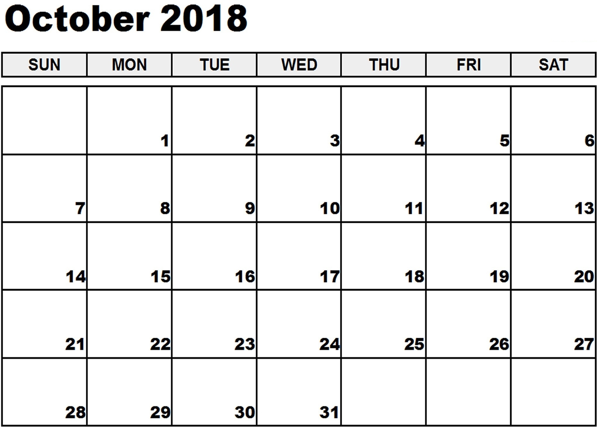 Printable Calendar 2018 Large Boxes | Printable Calendar 2020