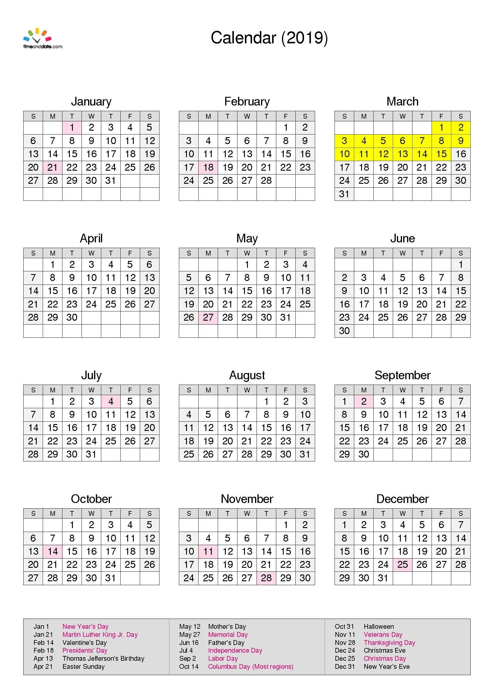Printable Calendar 2018 Timeanddate Com | Printable Calendar