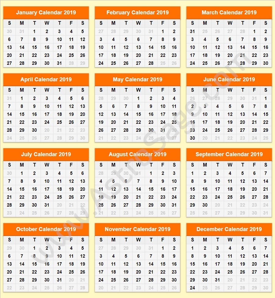 Printable Calendar 2019: Download Calendar For The Year 2019