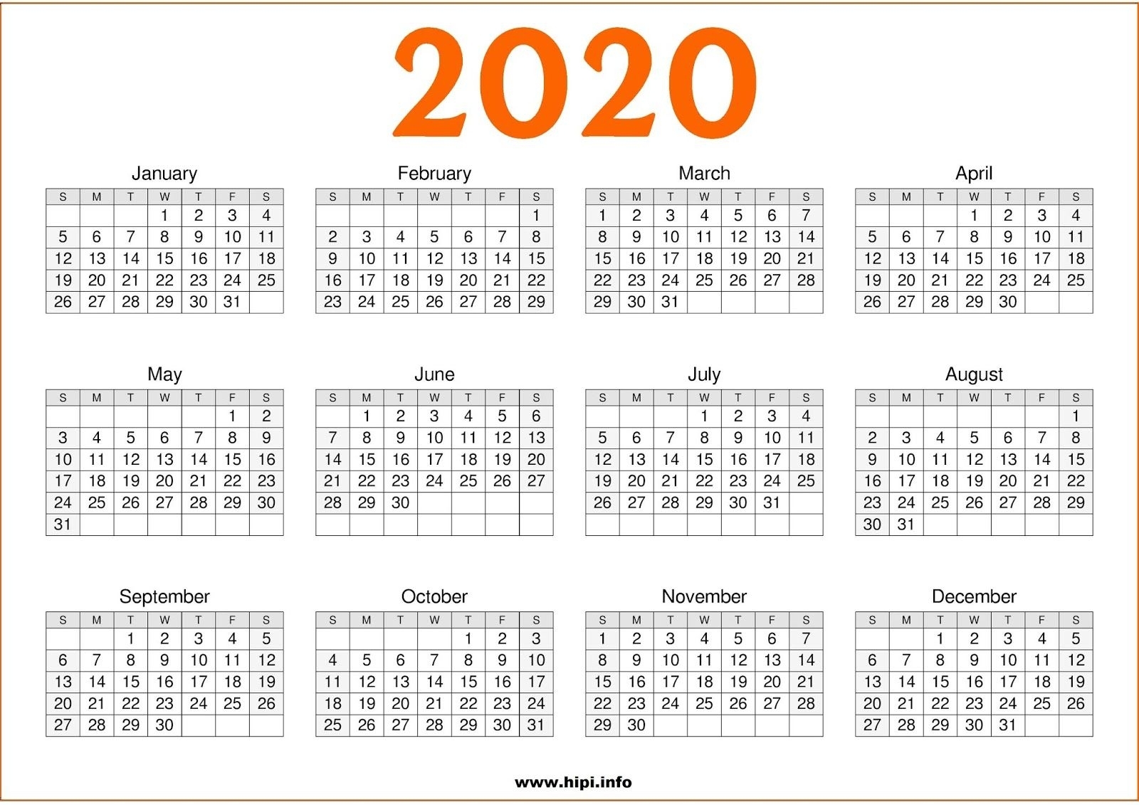 Printable Calendar 2020 One Page - Cerno.mioduchowski