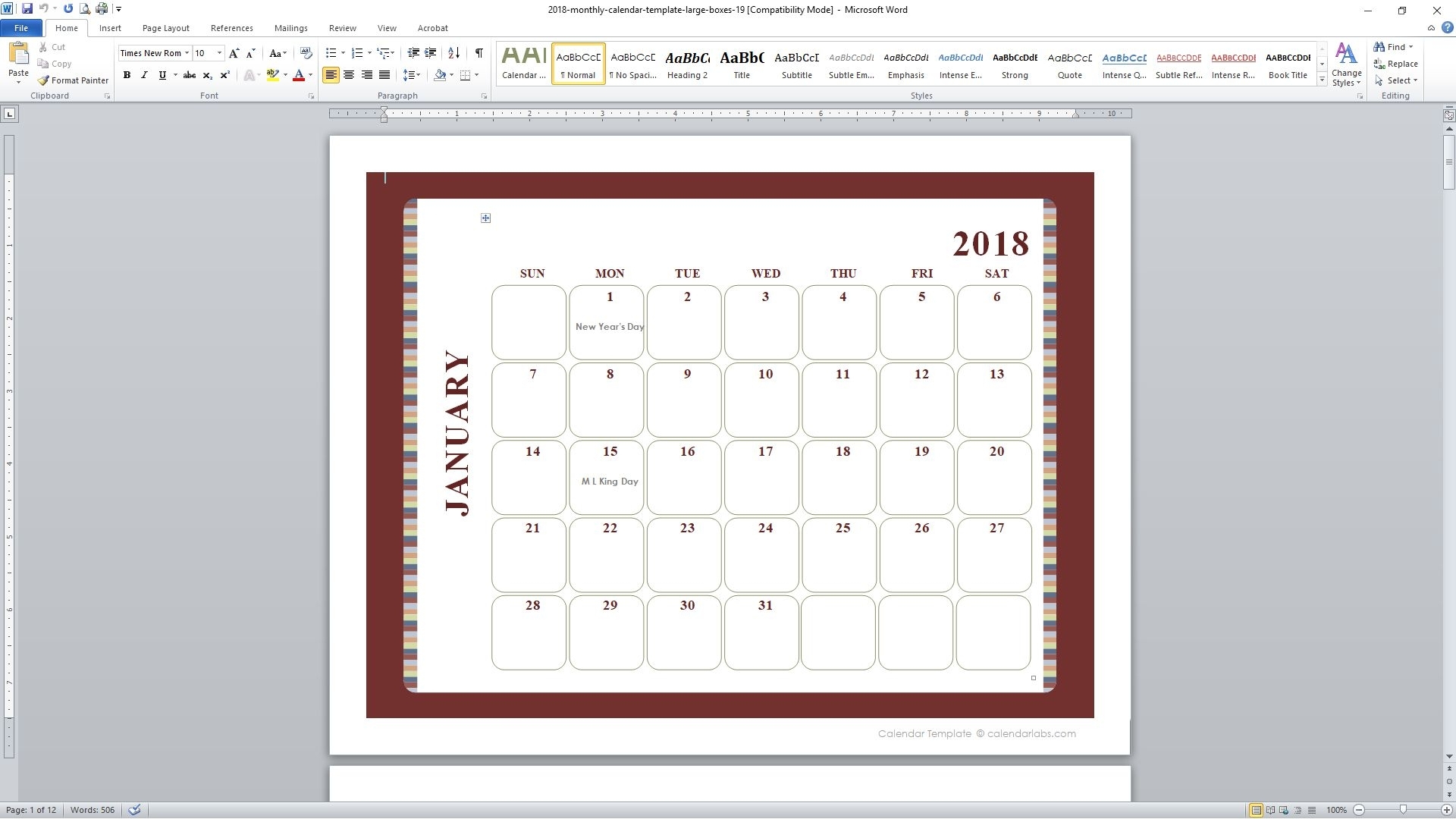 Printable Calendar Calendar Labs | Printable Calendar 2020