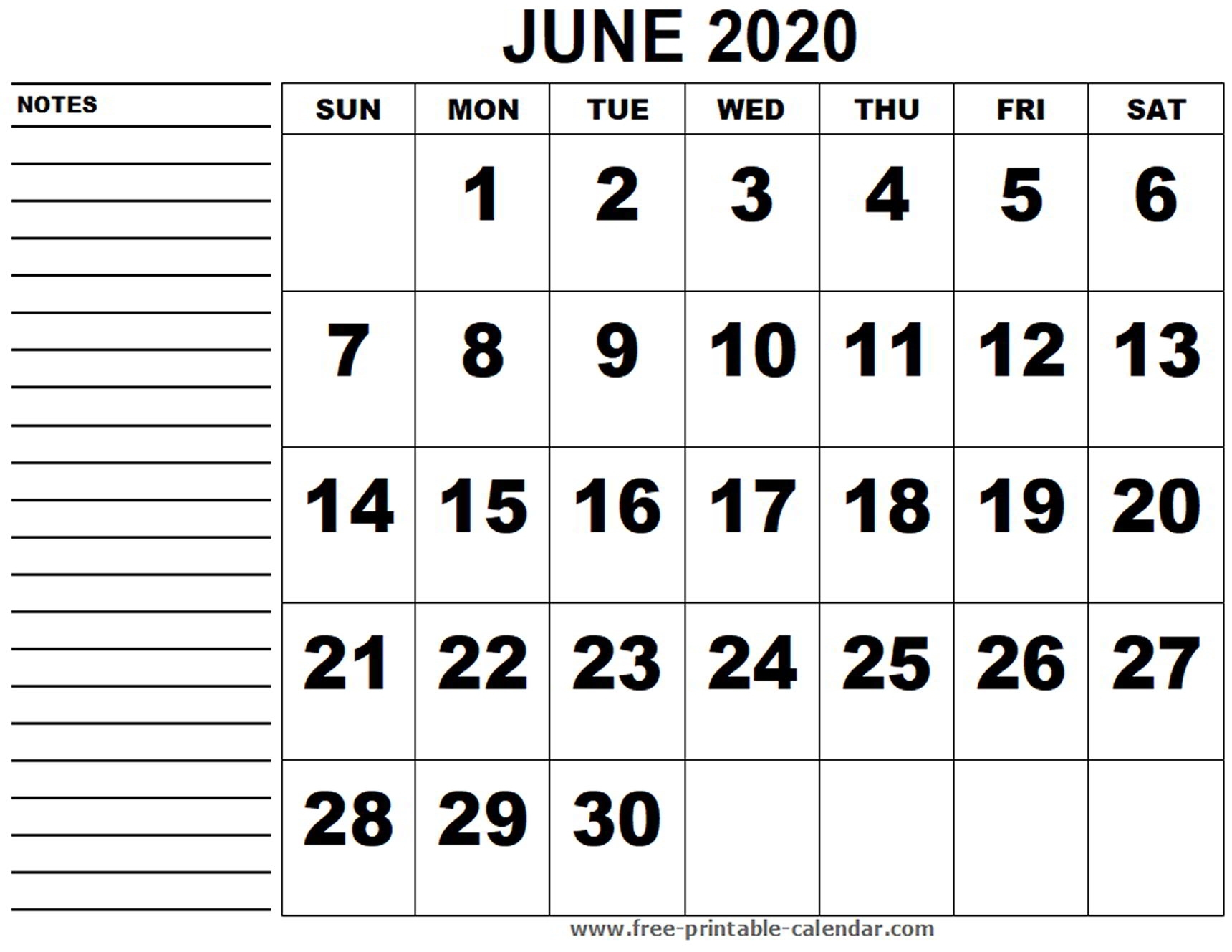 June 9 2020 Calendar | Month Calendar Printable