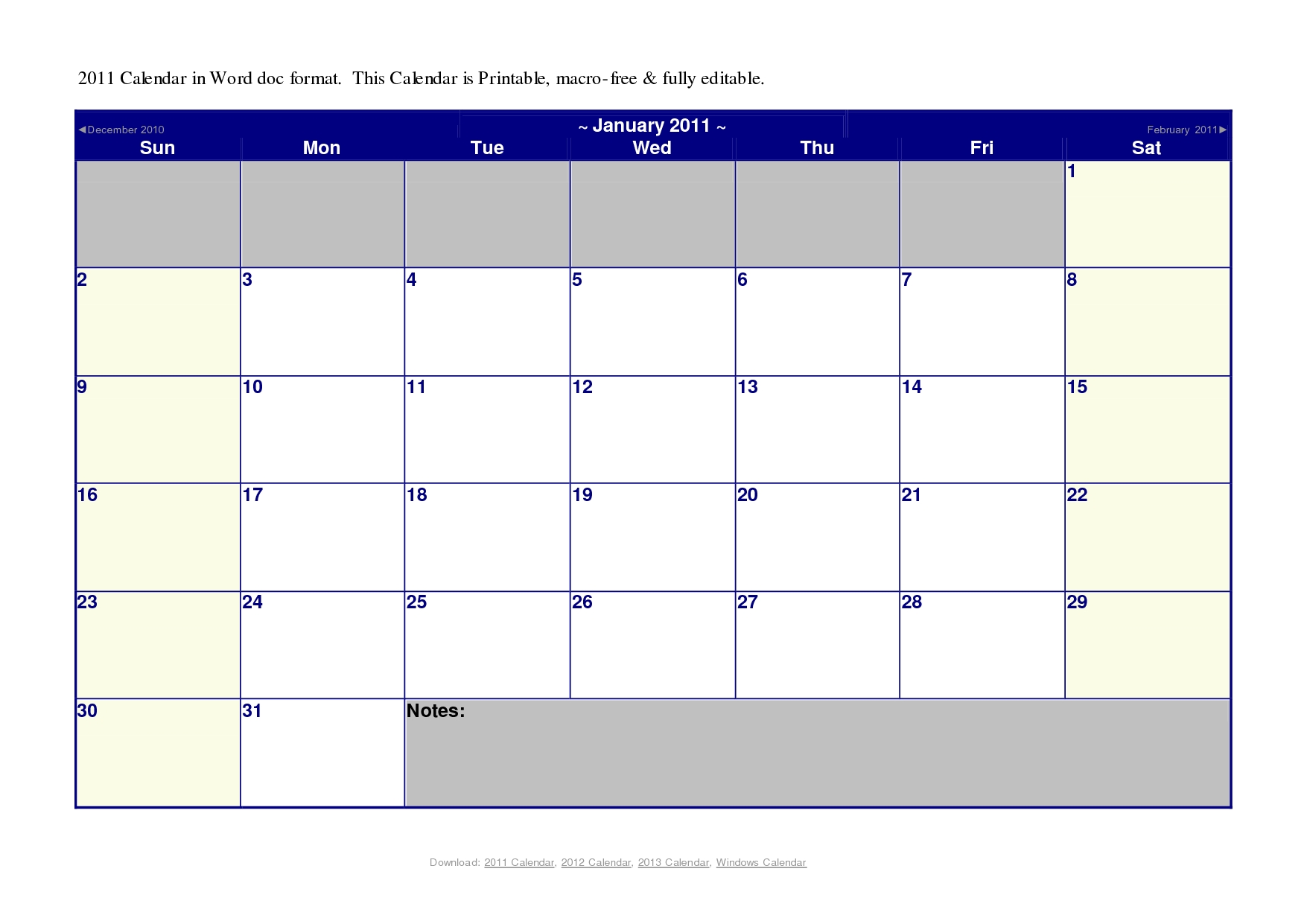 Ms Office Calendar Template