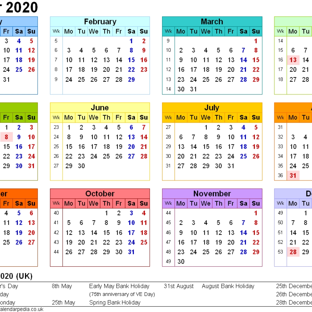 Printable Calendar Uk 2020 | Avnitasoni