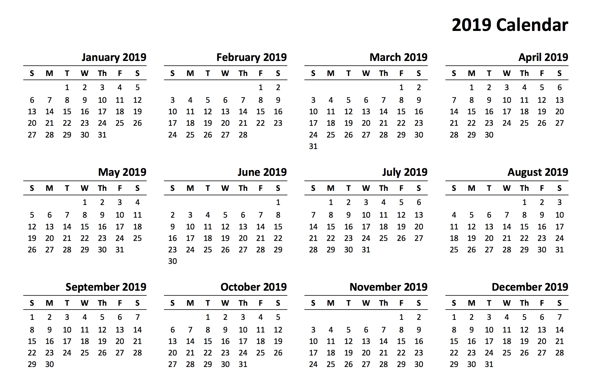 Printable Calendar Year 2019 | Printable Calendar 2020