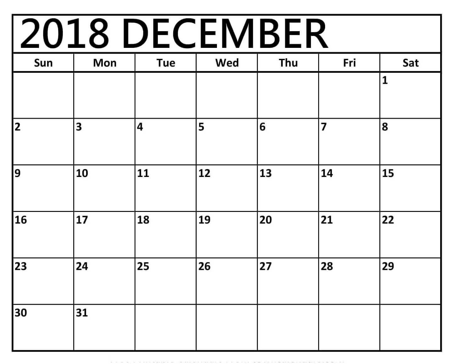 Printable December 2018 Calendar Word - Printable December