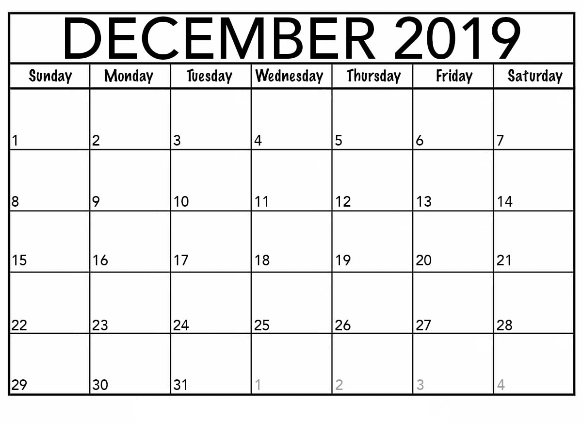 Printable December 2019 Calendar Template | 12 Month