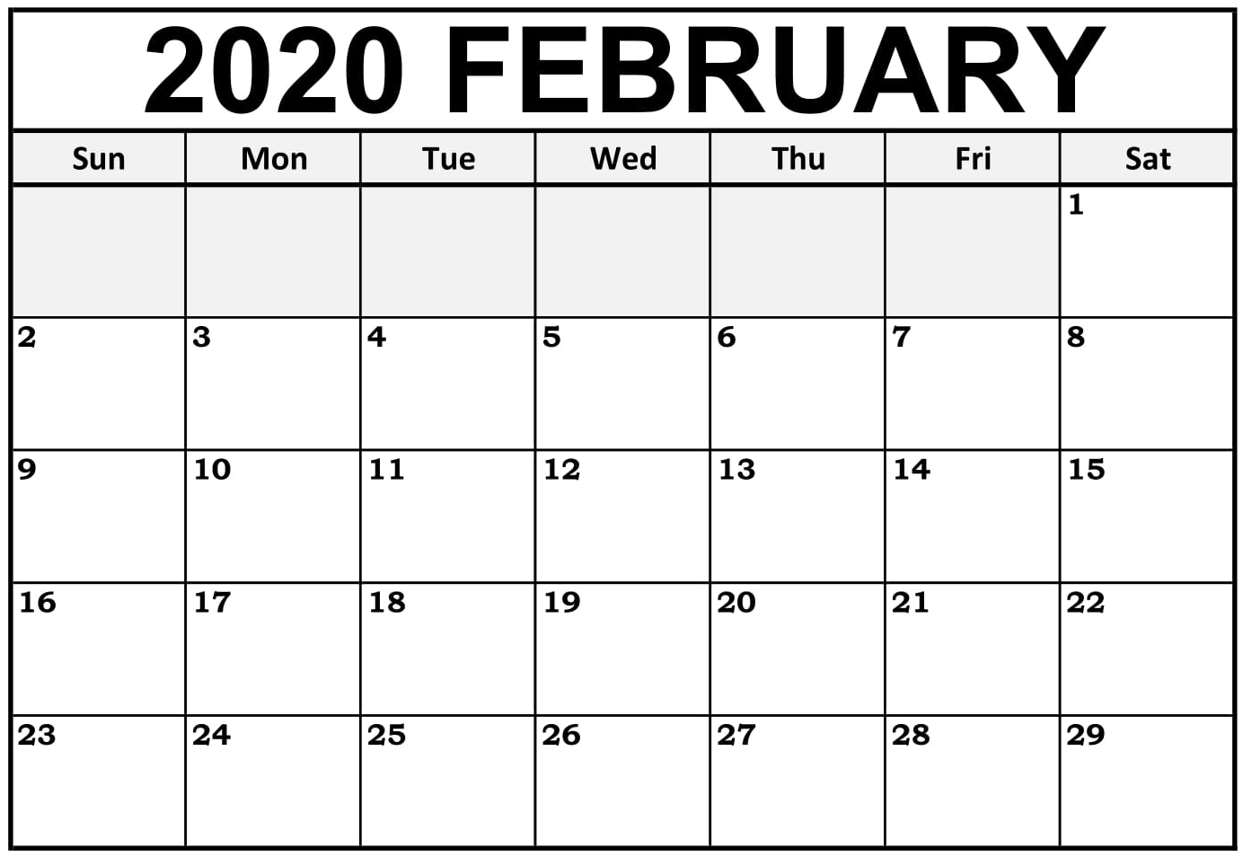 Printable February Calendar For 2020 – Waterproof Paper | 12