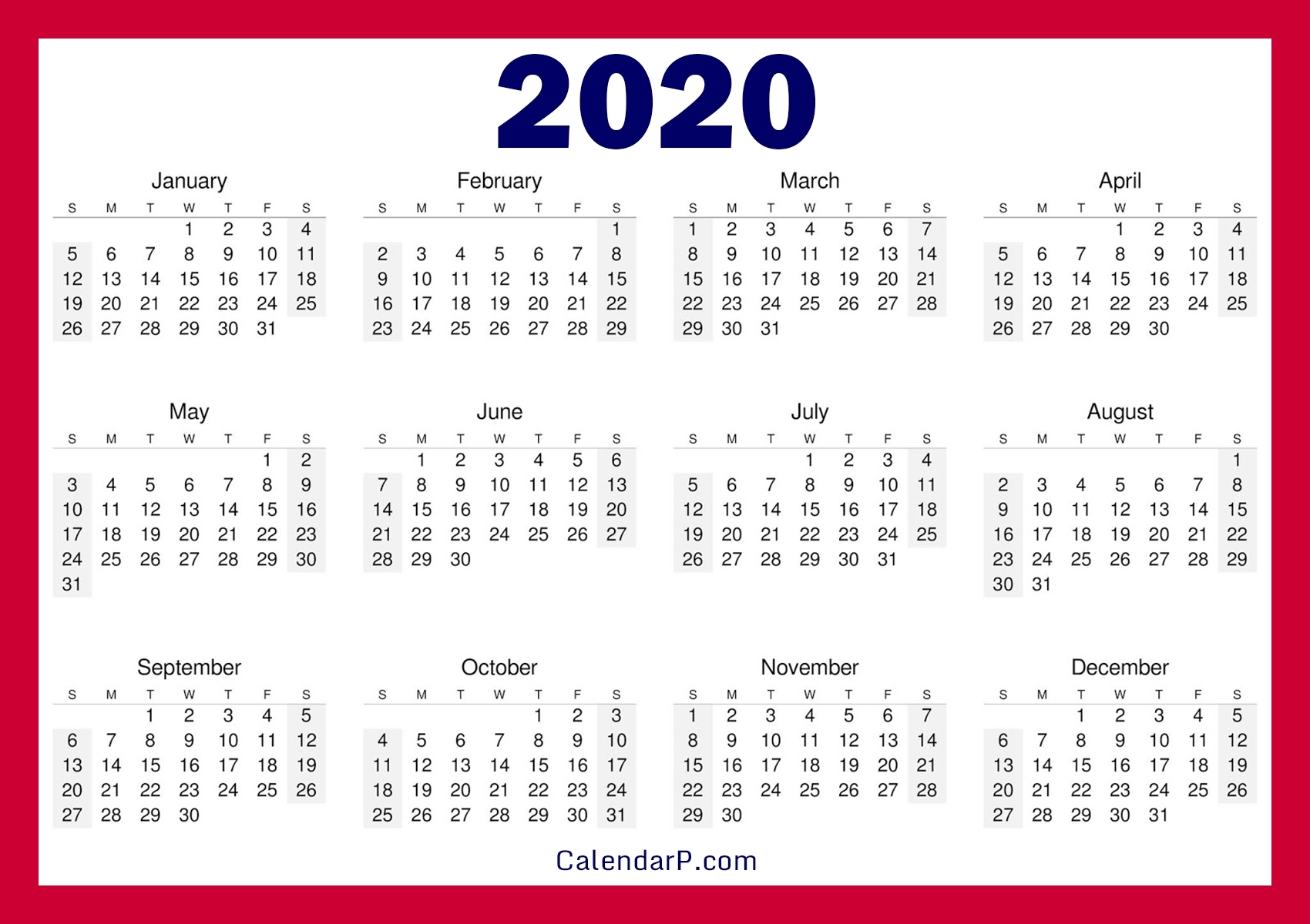 Printable Calendar 20204