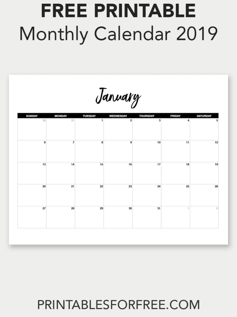 Printable January 2019 Calendar (Minimal | Free Printable