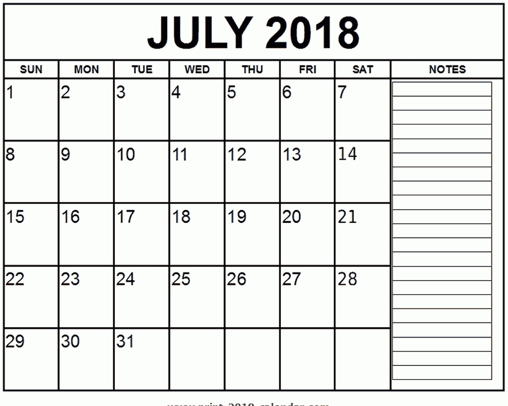 Printable July 2018 Calendar