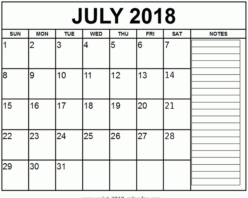 Print July 18 Calendar Month Calendar Printable
