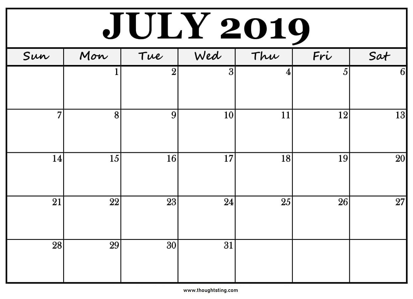 Printable July 2019 Calendar Large Boxes | July Calendar