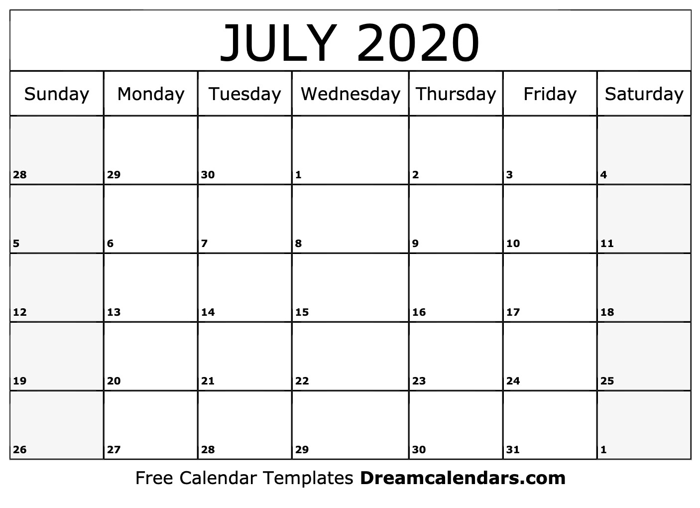 Printable July 2020 Calendar - Ko-Fi ❤️ Where Creators Get