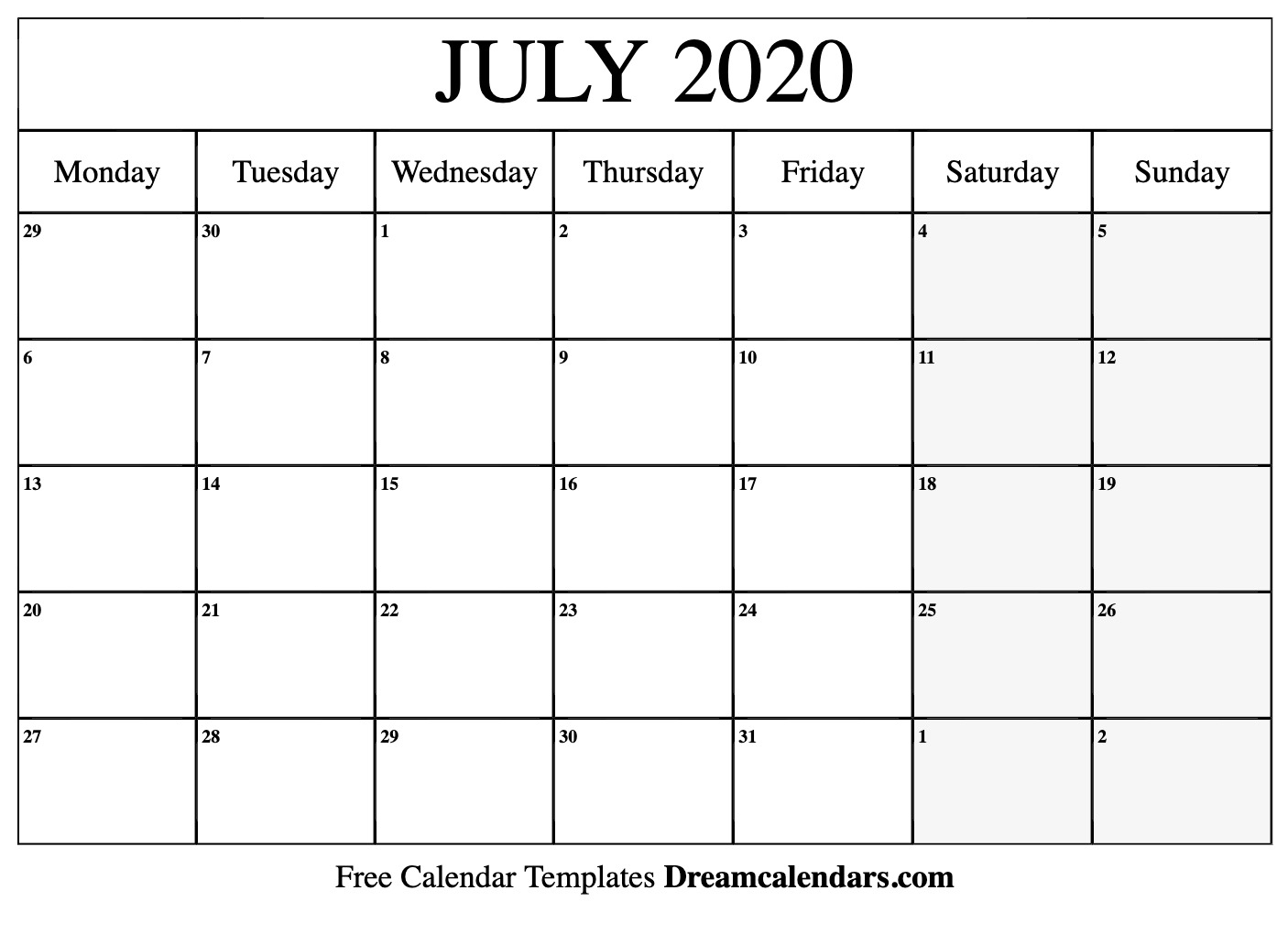 Printable July 2020 Calendar - Ko-Fi ❤️ Where Creators Get