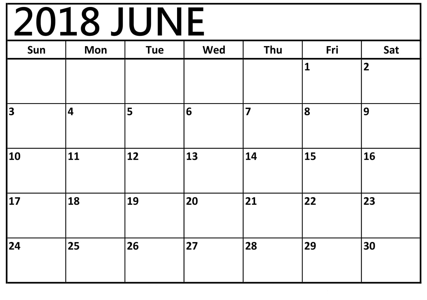 Printable June 2018 Calendar Blank - Best Calendar Printable