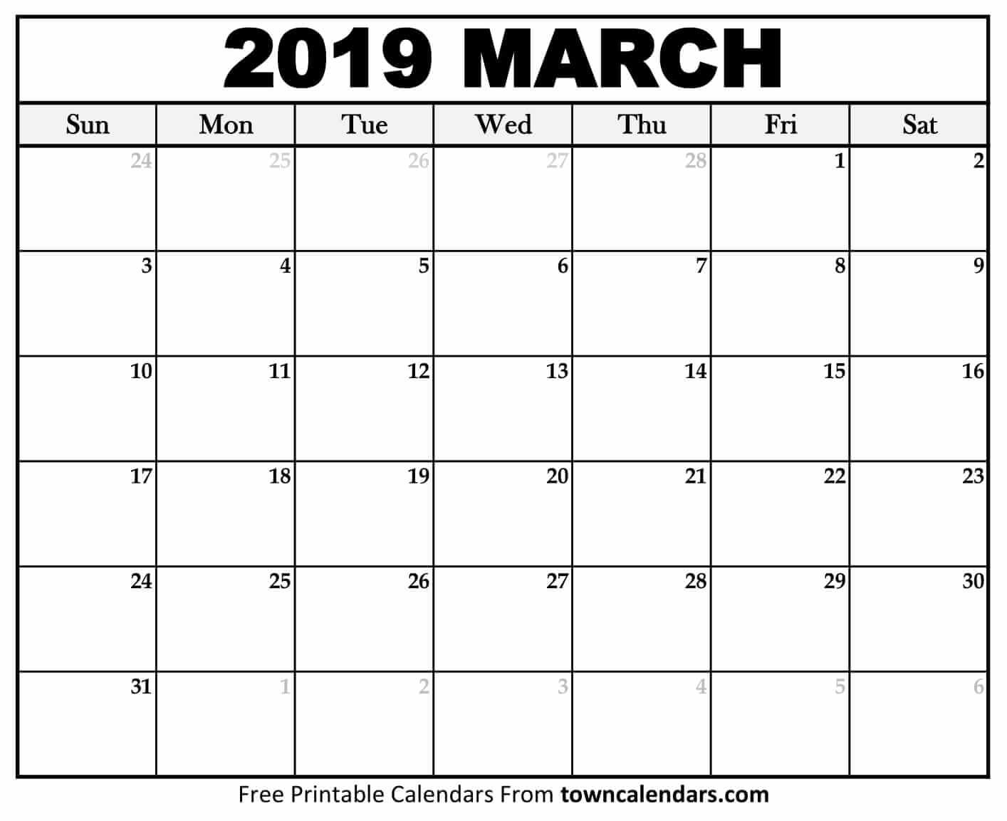 Printable March 2019 Calendar – Monthly Template Download