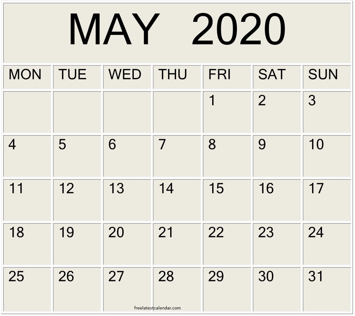 Printable May 2020 Calendar Large Print – Free Latest