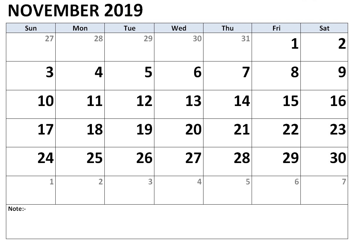 Printable November 2019 Calendar – Make Your Daily Work