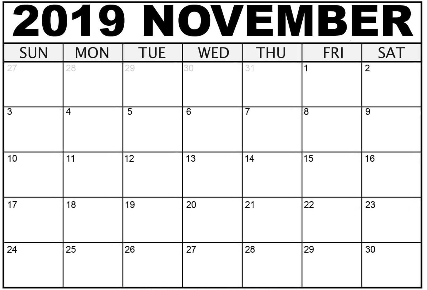 Printable November 2019 Calendar Pdf Word - Set Your Plan