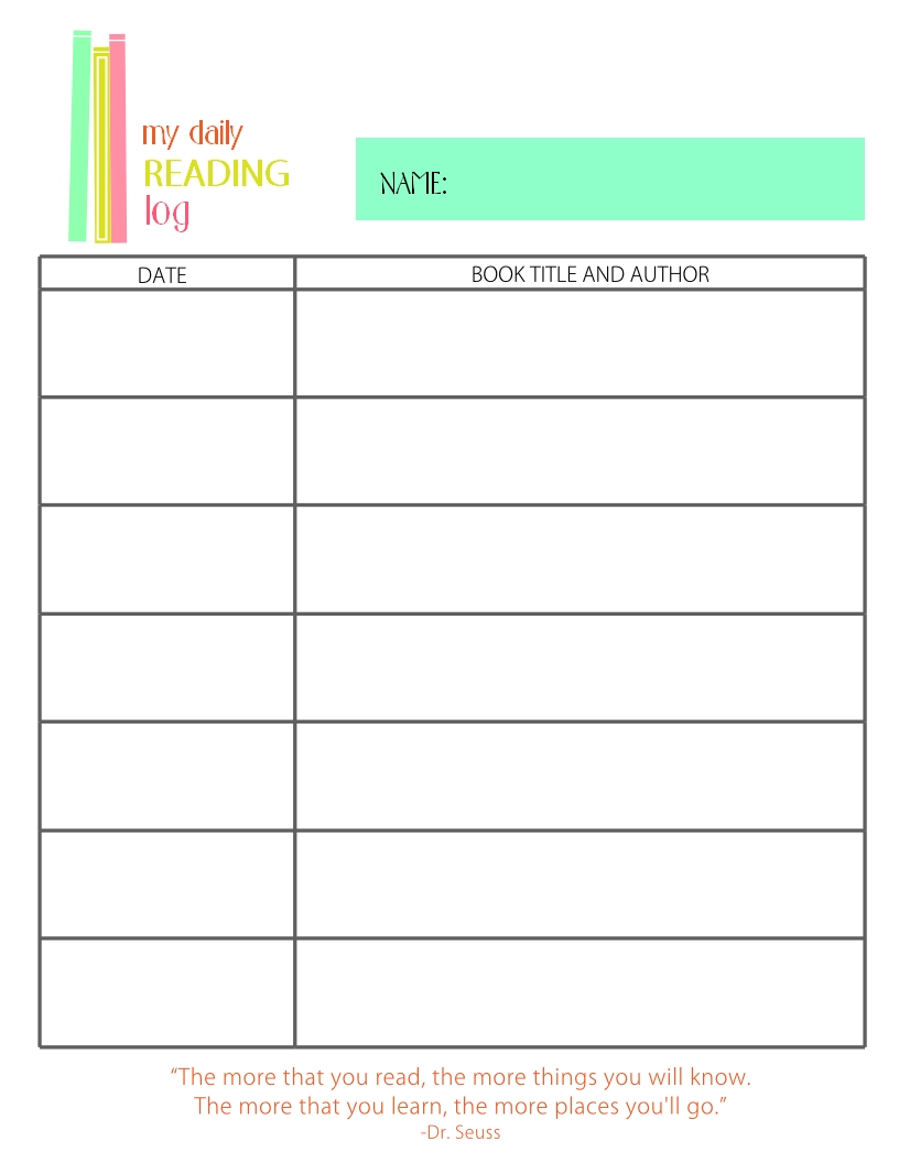 Printable Reading Log For Elementary Kids