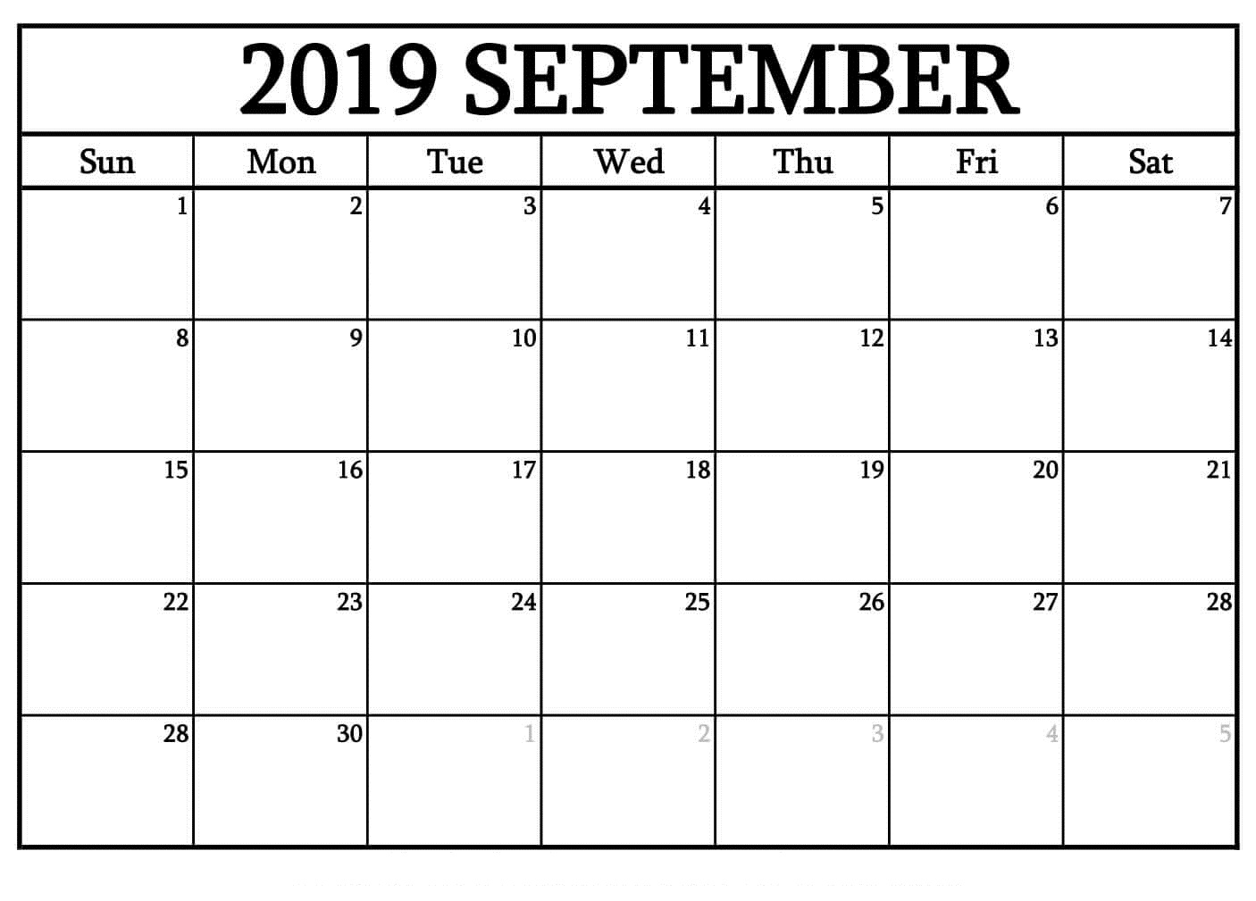 Printable September 2019 Blank Calendar Templates Free