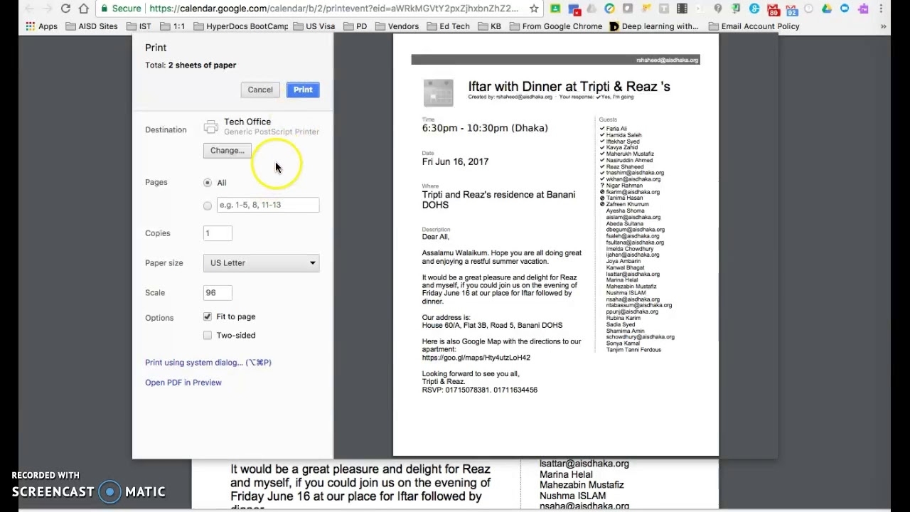 Printing Guest List From A Google Calendar Event - Youtube