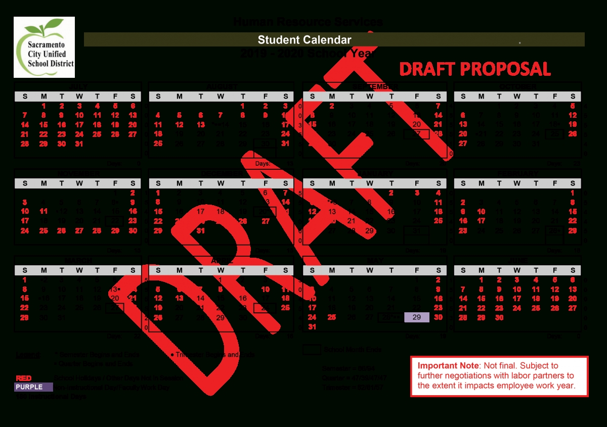 Proposed Academic Calendar For Next School Year - Sacramento