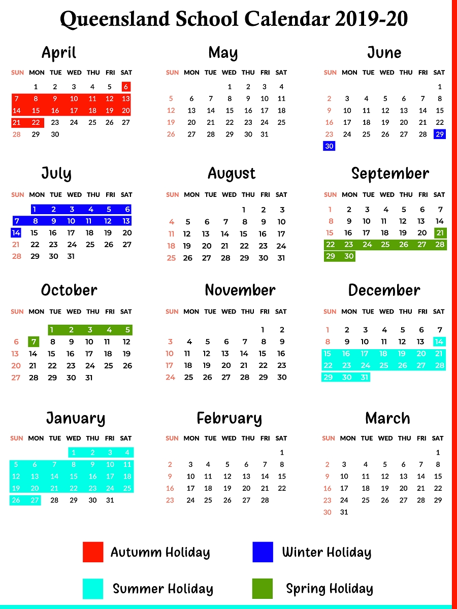 2020 Calendar Qld Education Month Calendar Printable