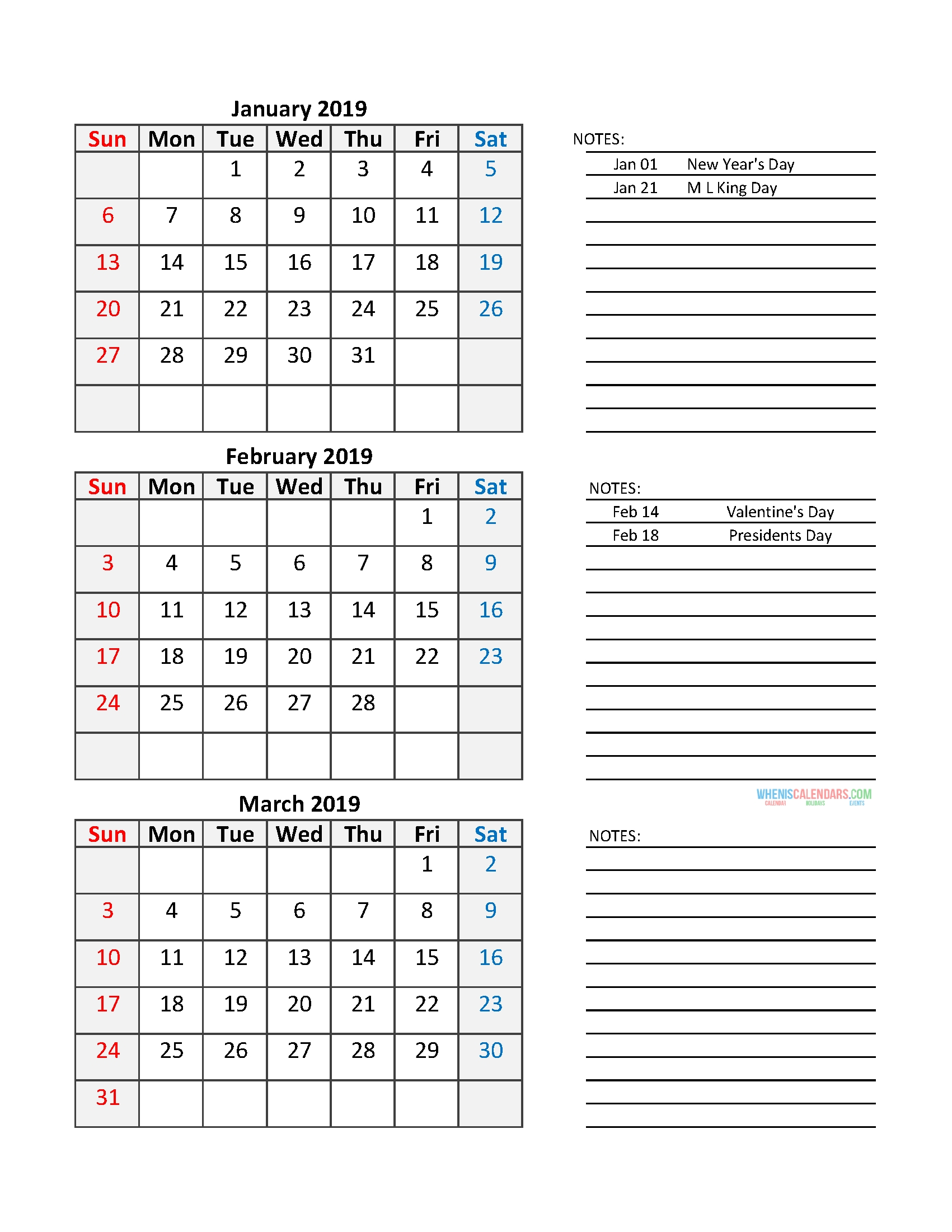 Quarterly Calendar 2019 Printable Calendar Template | Free