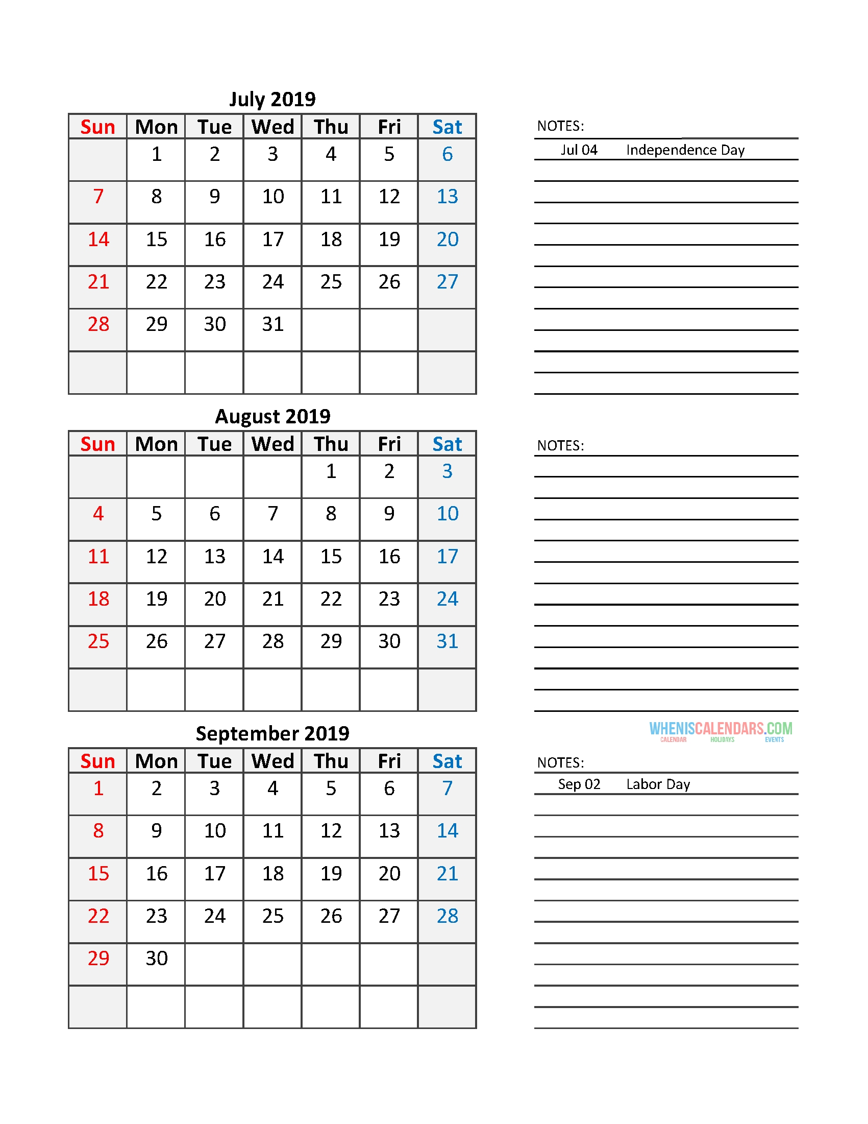 Quarterly Calendar 2019 Printable Calendar Template | Free