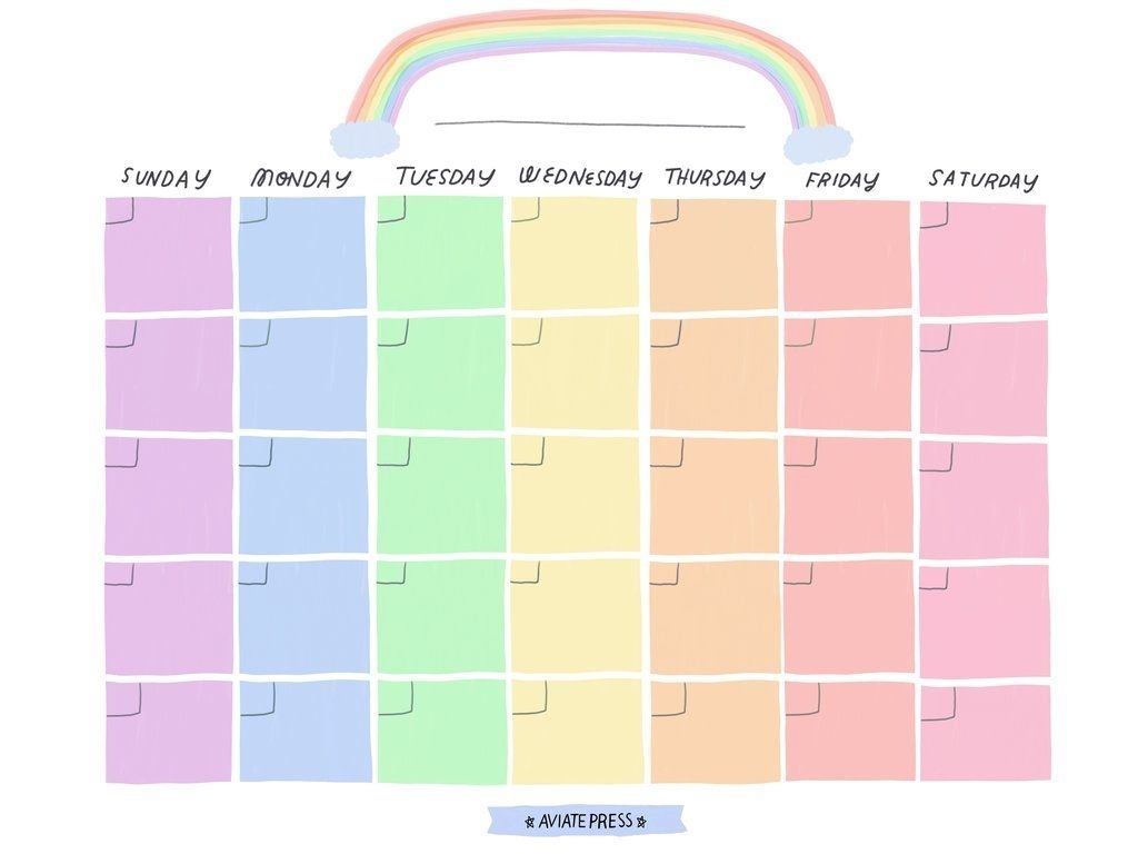 Rainbow Monthly Calendar Download | Fantasy Cleaning