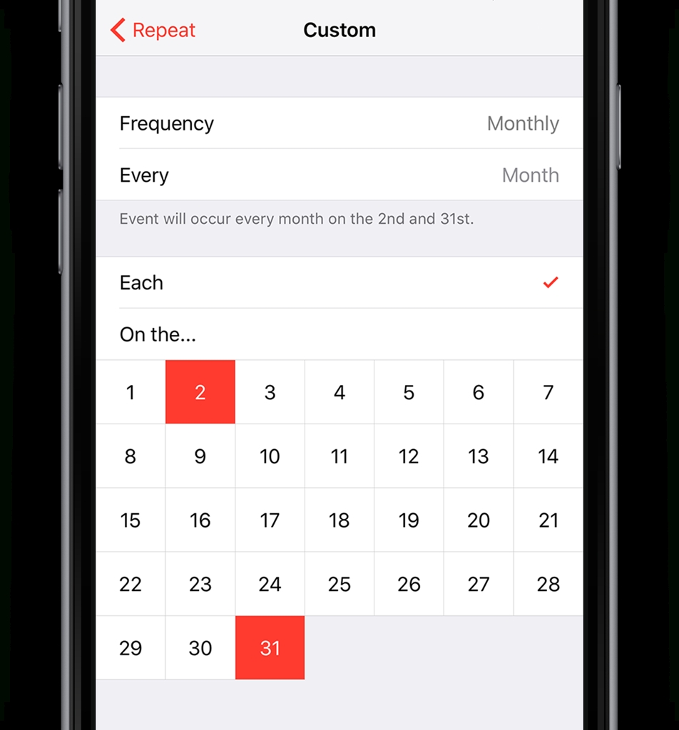 Repeat Events: Custom Calendar Events | Ios 11 Guide - Tapsmart