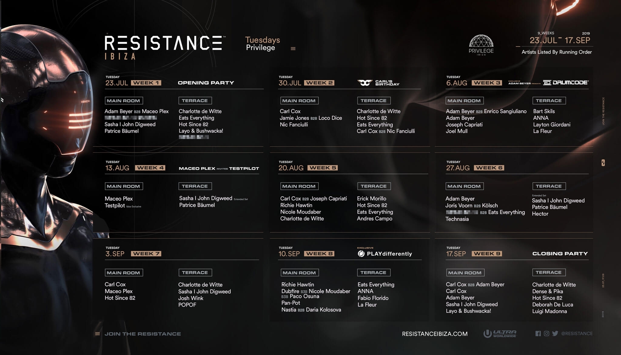 Resistance Ibiza Drops 2019 Season Calendar - Ultra Music