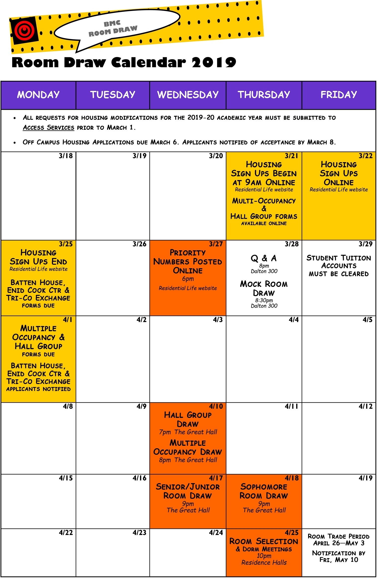 Bryn Mawr Academic Calendar