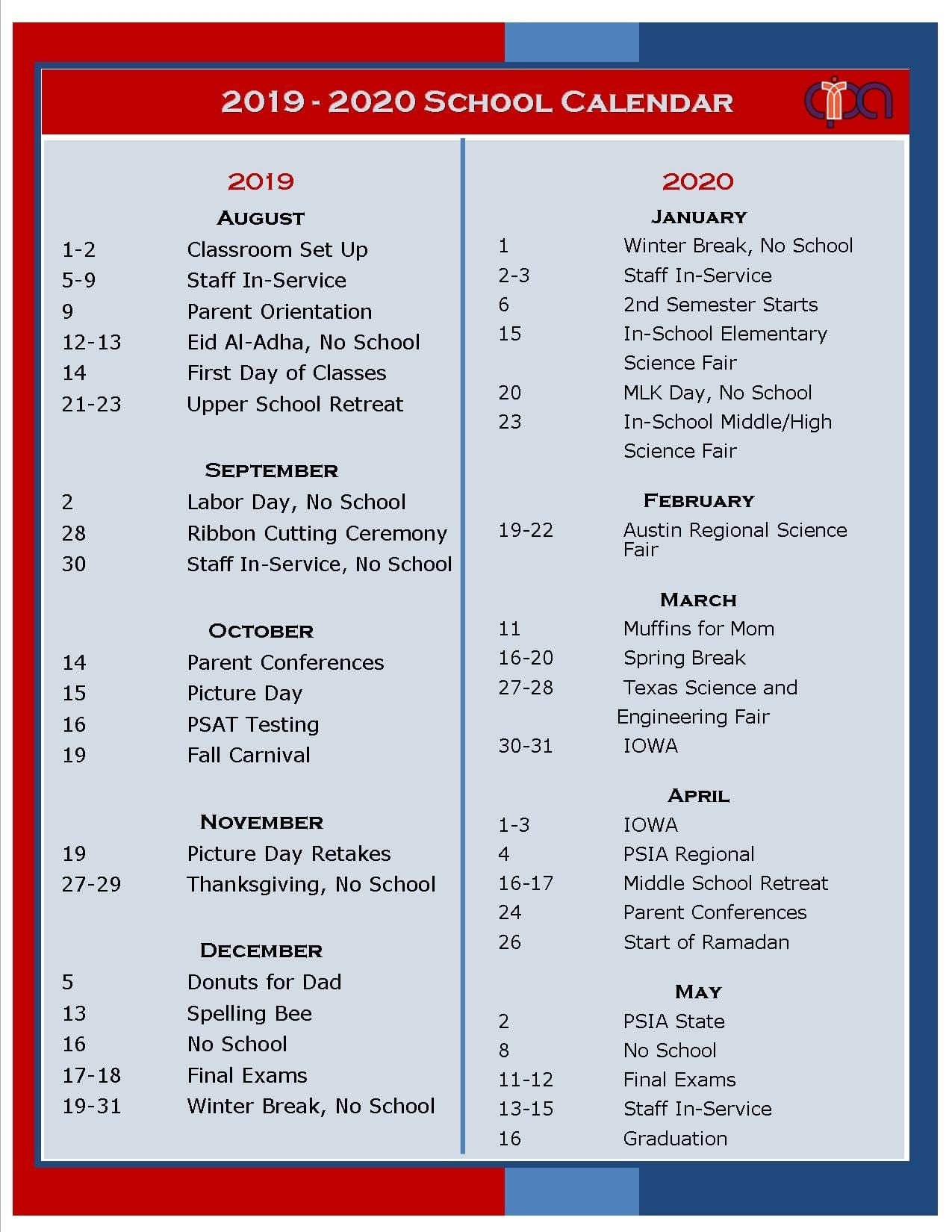 School Calendar 2019-2020 - Austin Peace Academyaustin Peace