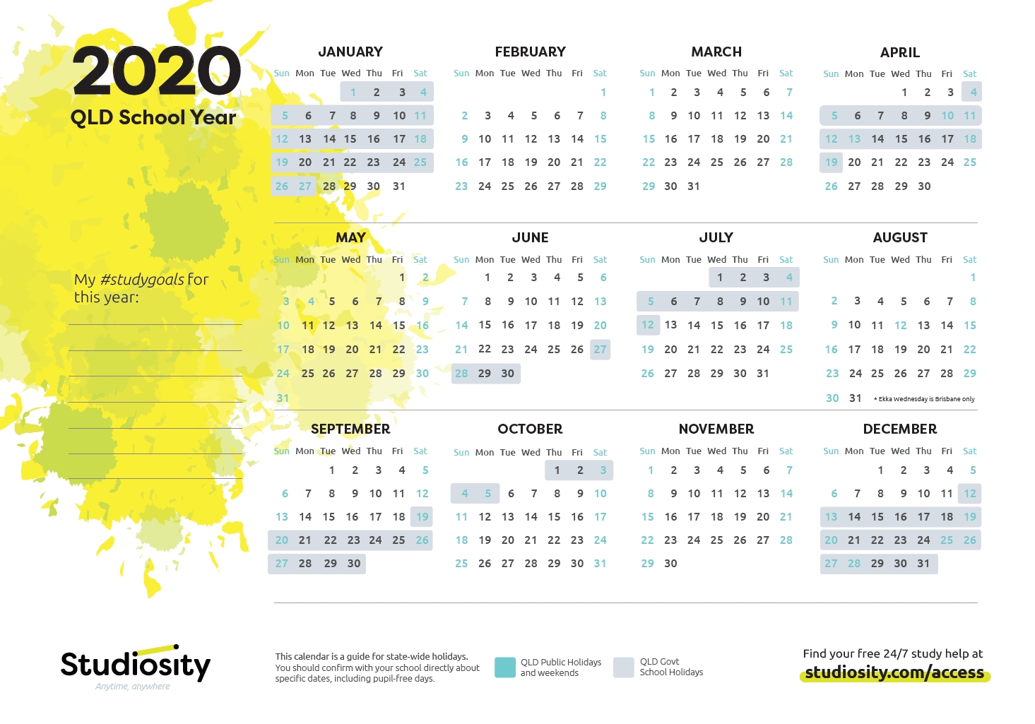 2020 Calendar Qld Education Month Calendar Printable