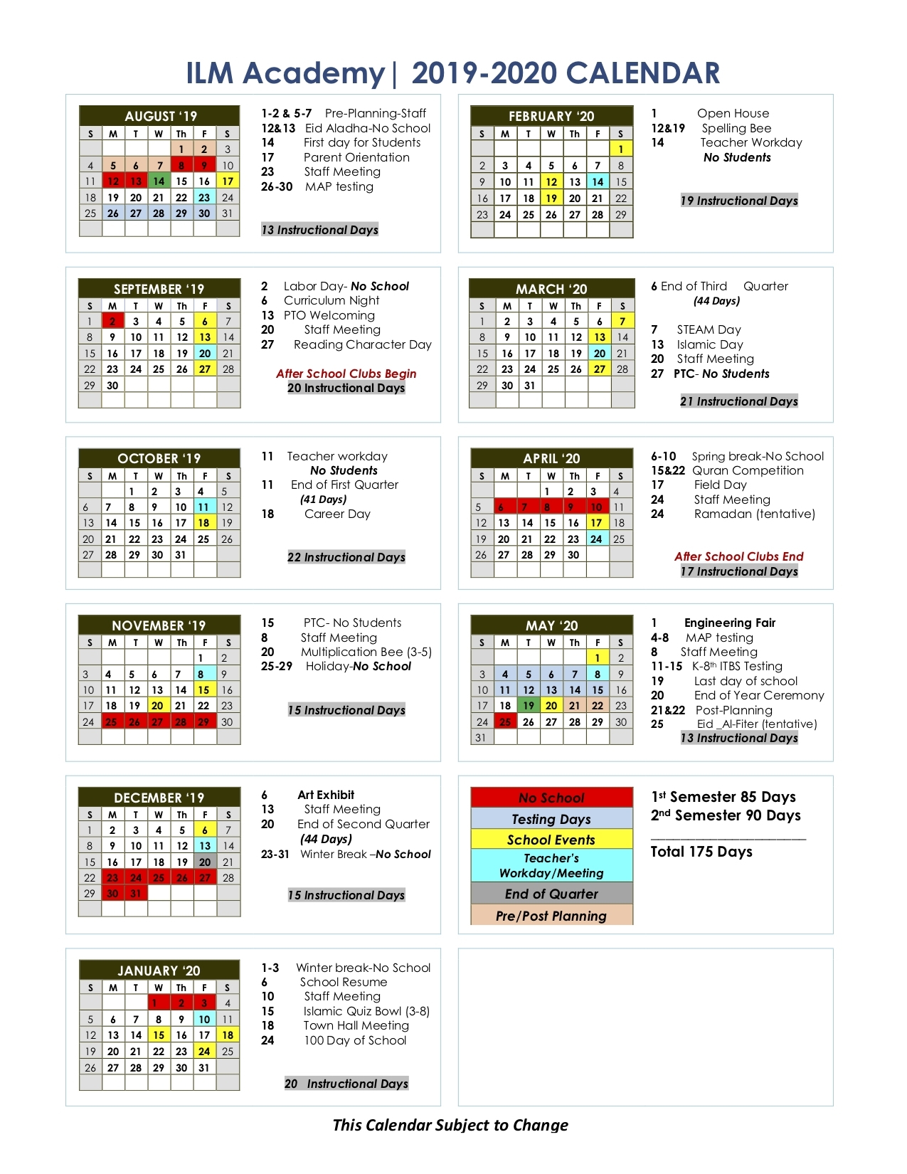 School Year Calendar - Ilm Academy