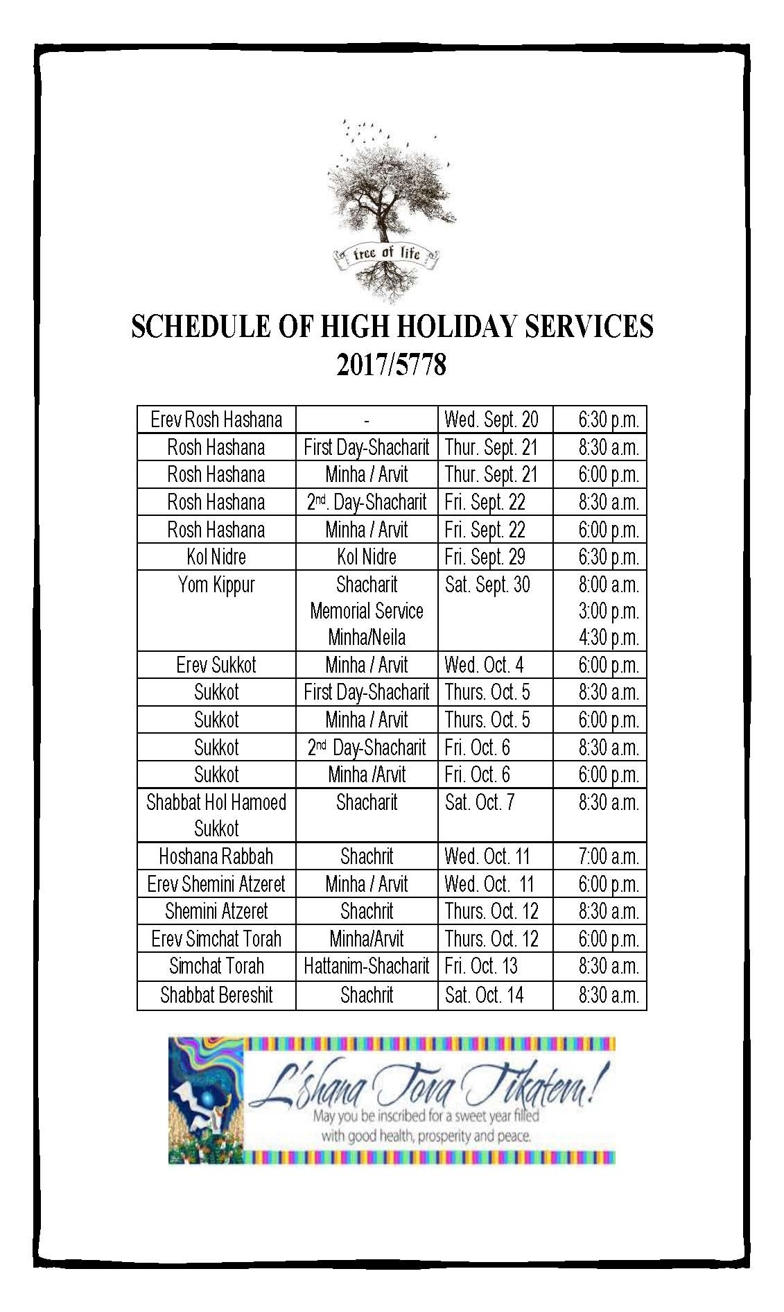 Sephardic Temple – Schedule Of High Holiday Services