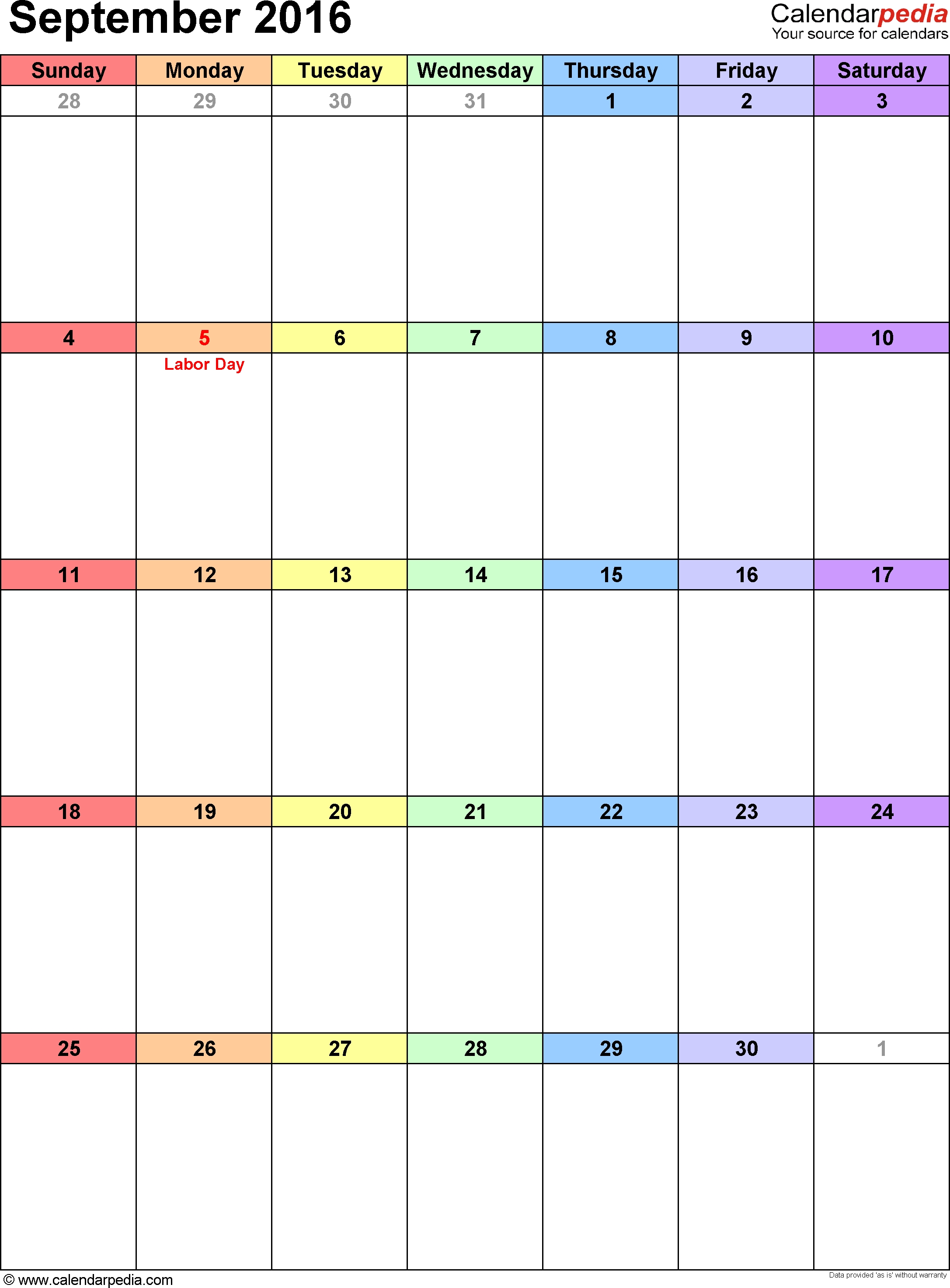 September 2016 Calendars For Word, Excel &amp; Pdf