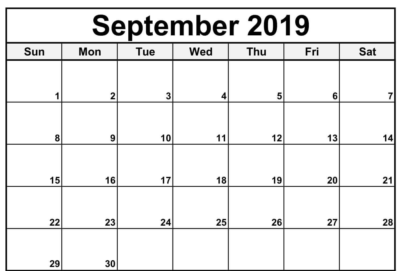 September 2019 Calendar Excel | Blank Calendar Template