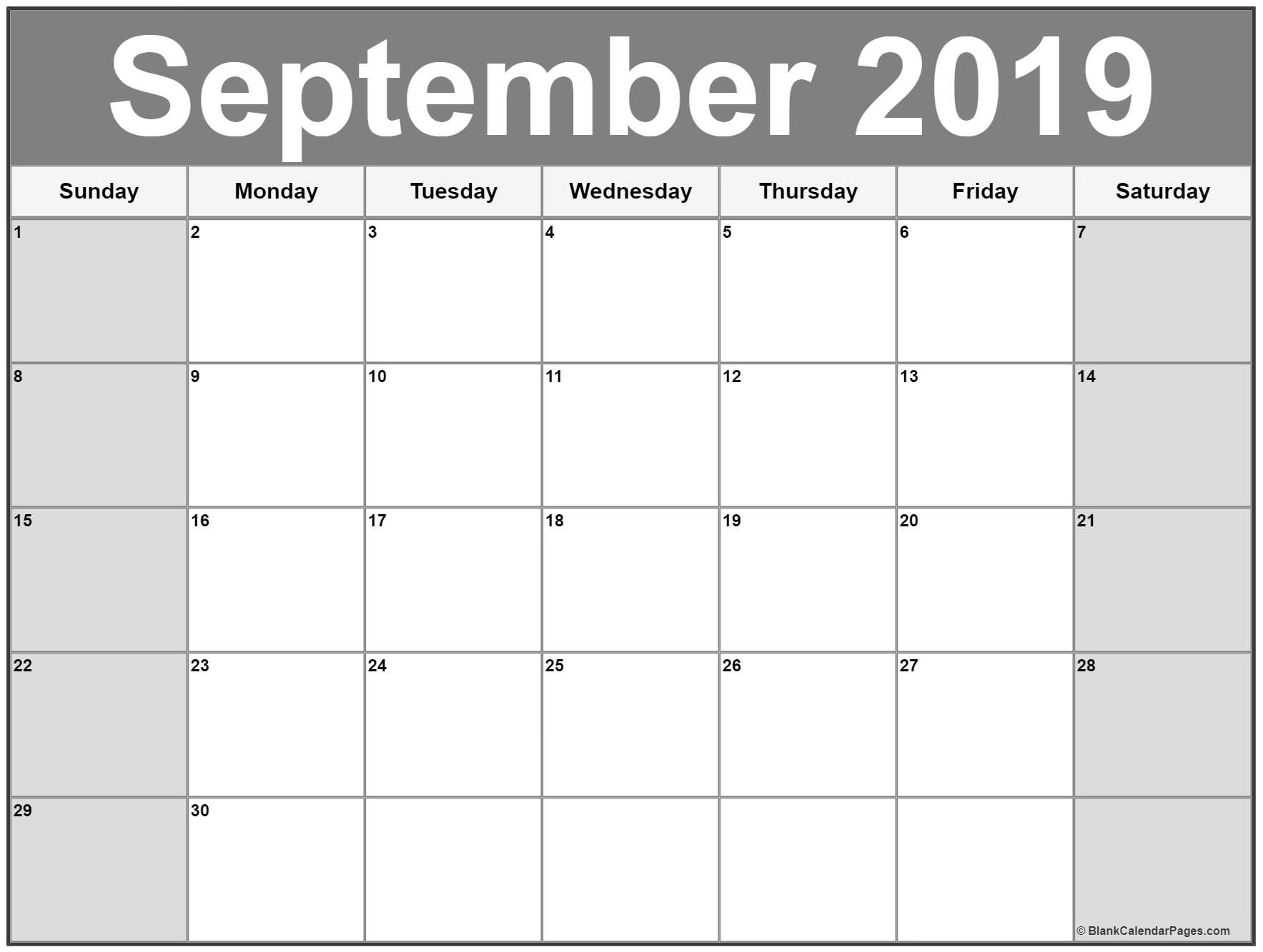 September 2019 Calendar | Free Printable Monthly Calendars