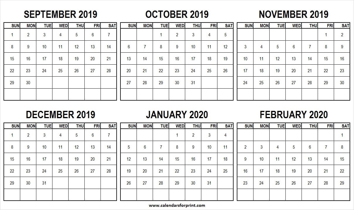 September 2019 February 2020 Half Year Calendar | Editable