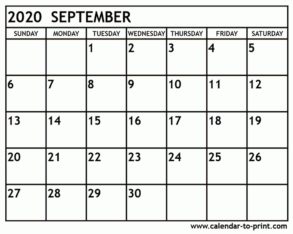 September 2020 Calendar Printable