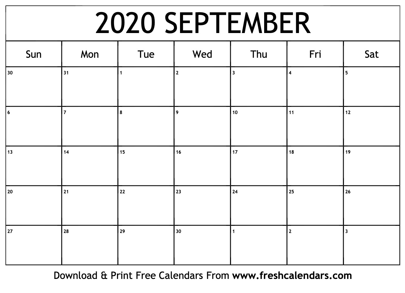 September 2020 Calendar Printable