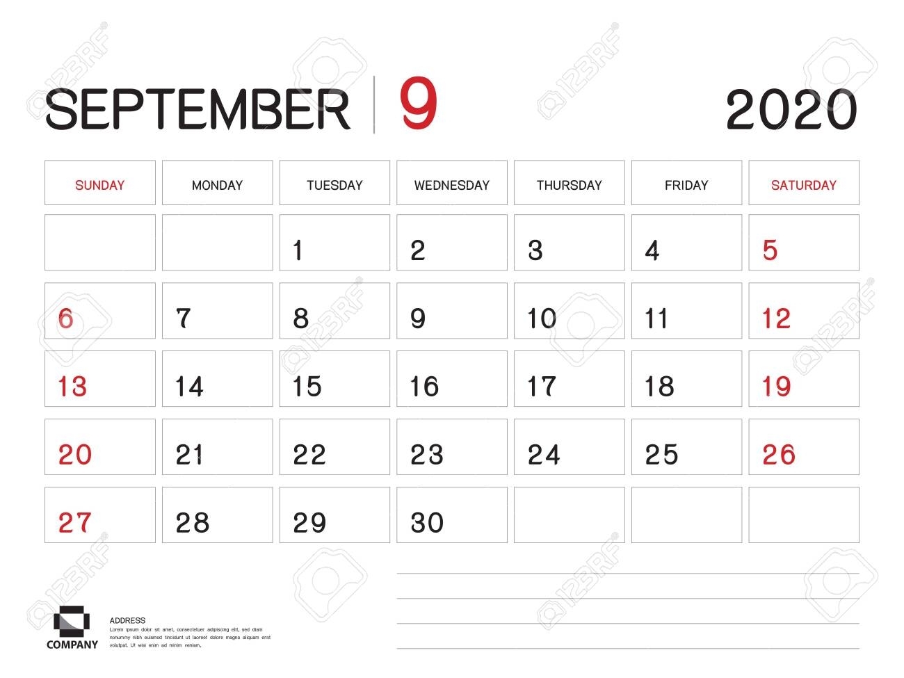 September 2020 Year Template, Calendar 2020, Desk Calendar Design,..