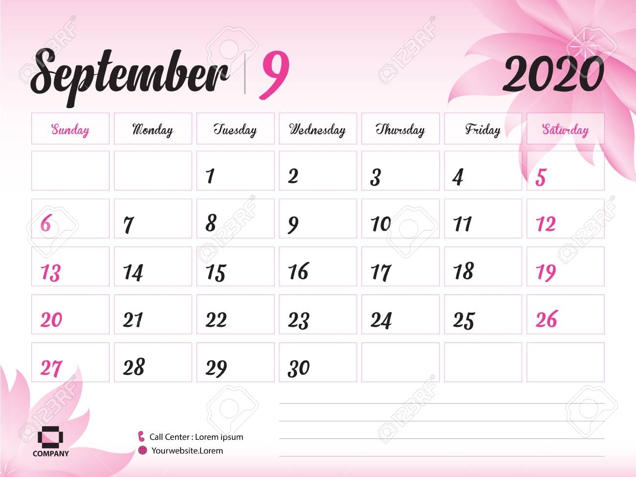 September 2020 Year Template, Calendar 2020, Desk Calendar Design,..