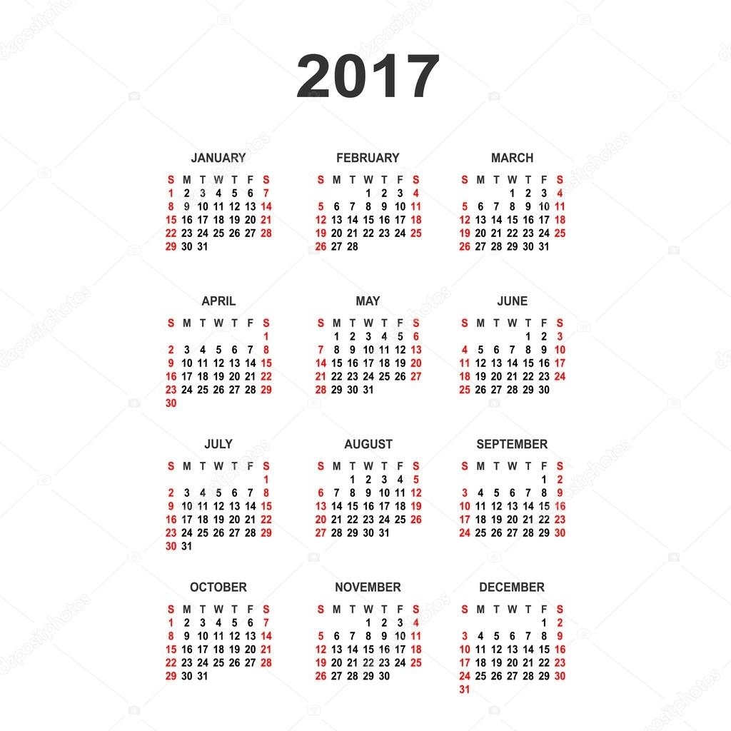 Simple 2017 Year Calendar. Vector Circle Calendar 2017. Week