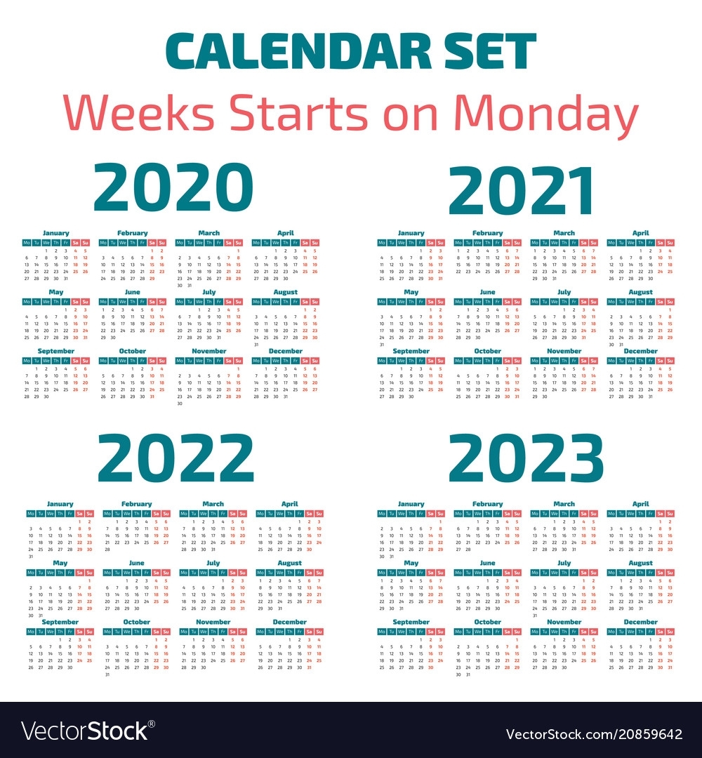 Simple 2020-2023 Years Calendar