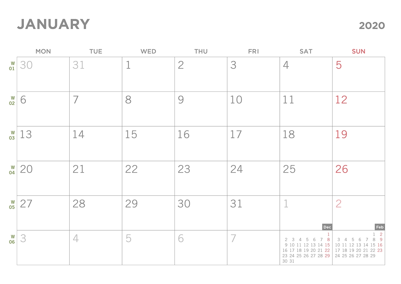 Simple 2020 Printable Pdf Calendar
